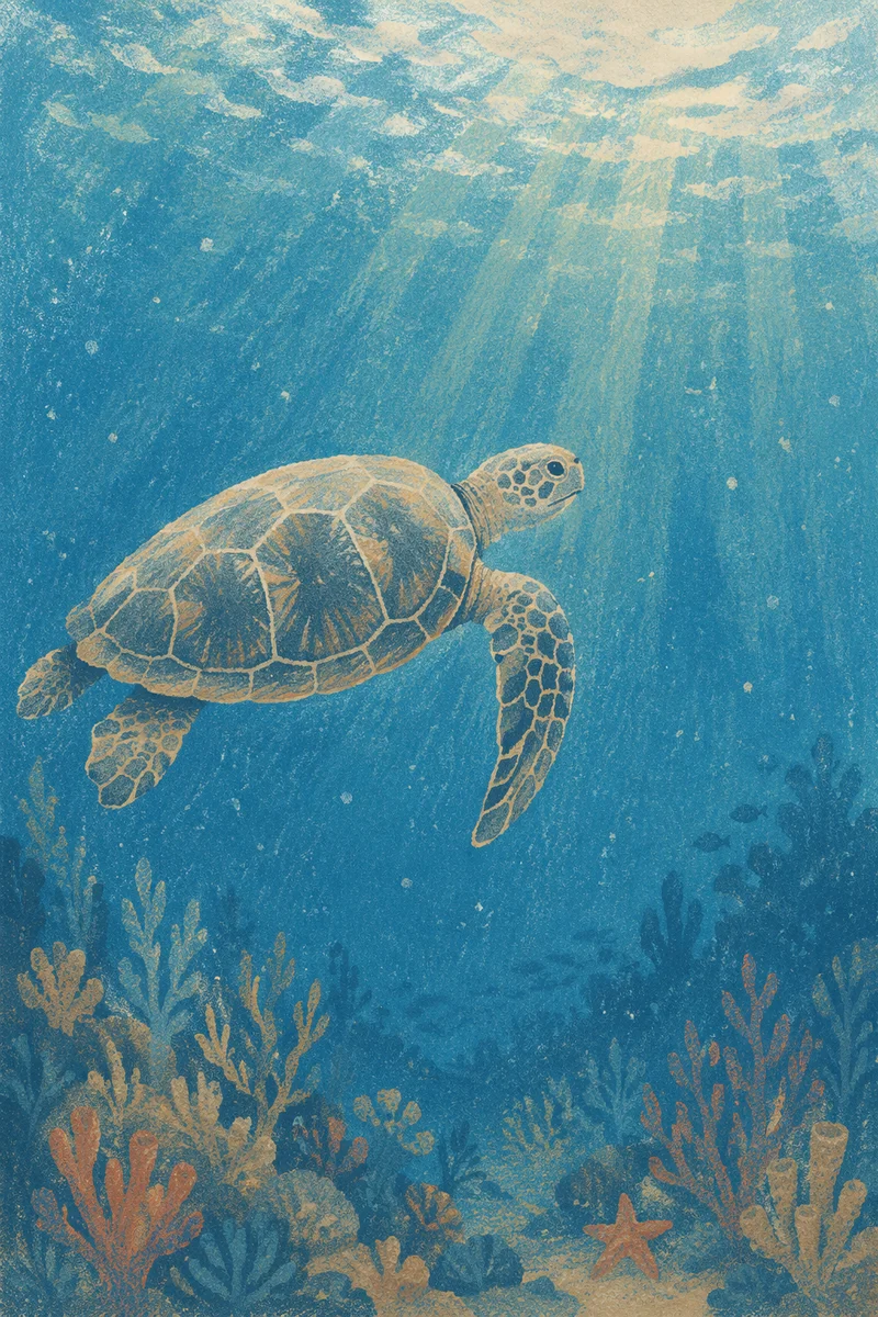 Serene Sea Turtle in Blue Ocean