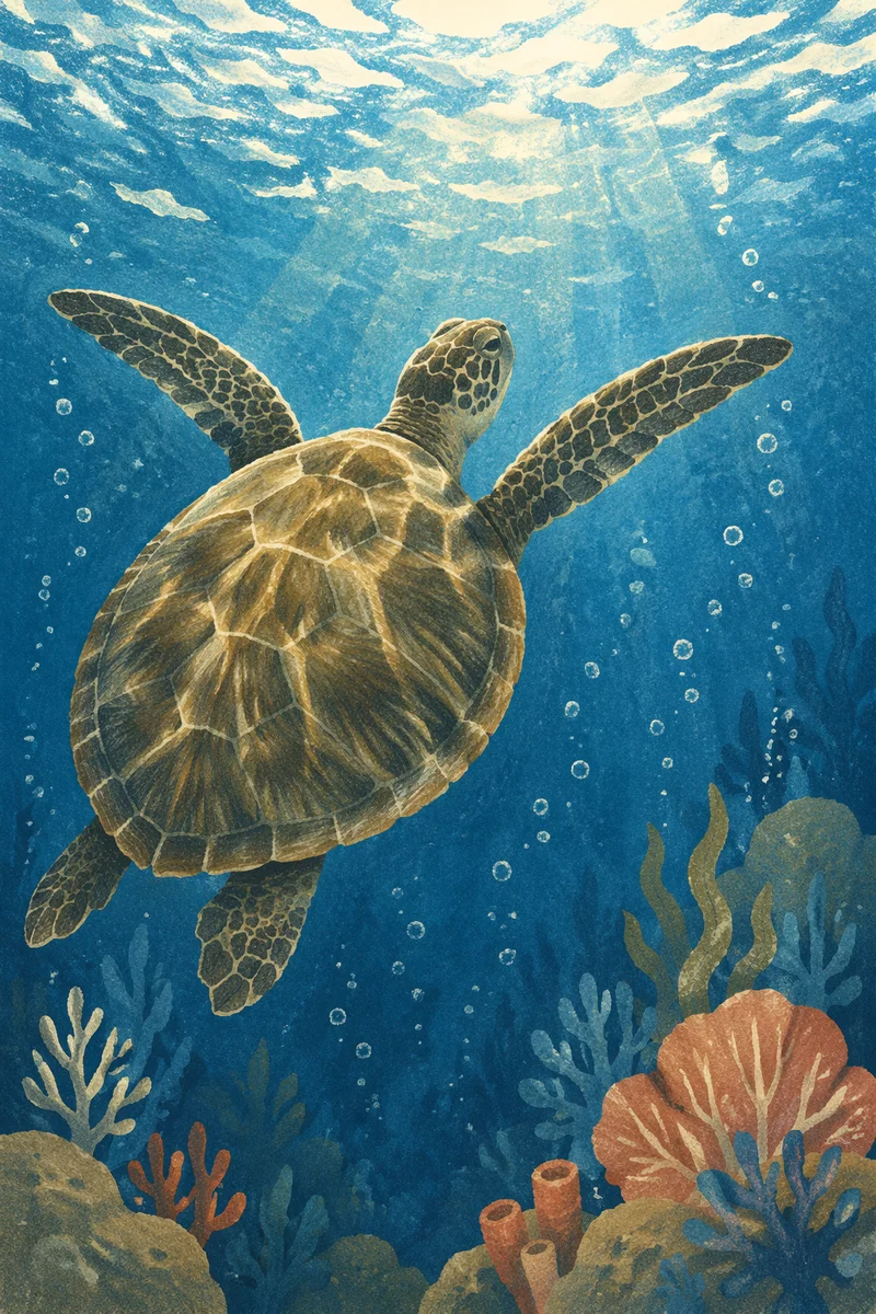 Graceful Sea Turtle in Blue Ocean