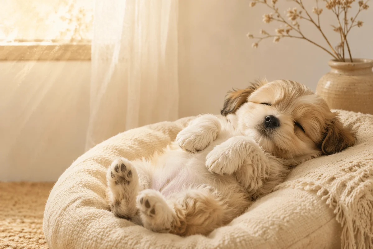 Adorable Sleeping Puppy on Cozy Cushion