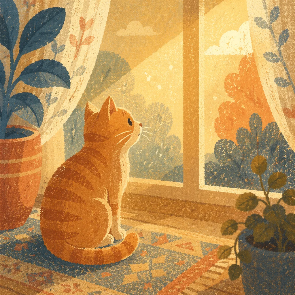 Sunlit Tabby Cat on Window Ledge