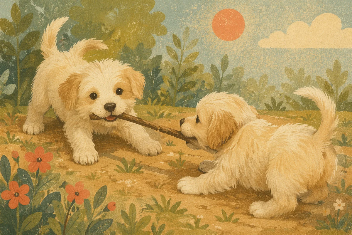 Cute Puppies Playing in Sunny Garden