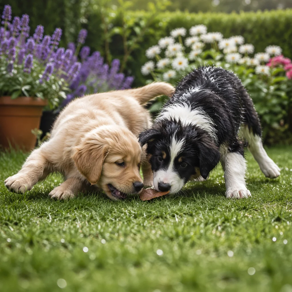 Playful Puppies in a Spring Garden