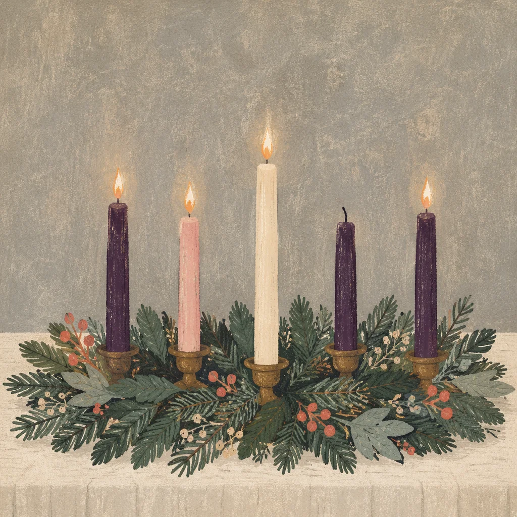 Warm Advent Wreath with Candlelight