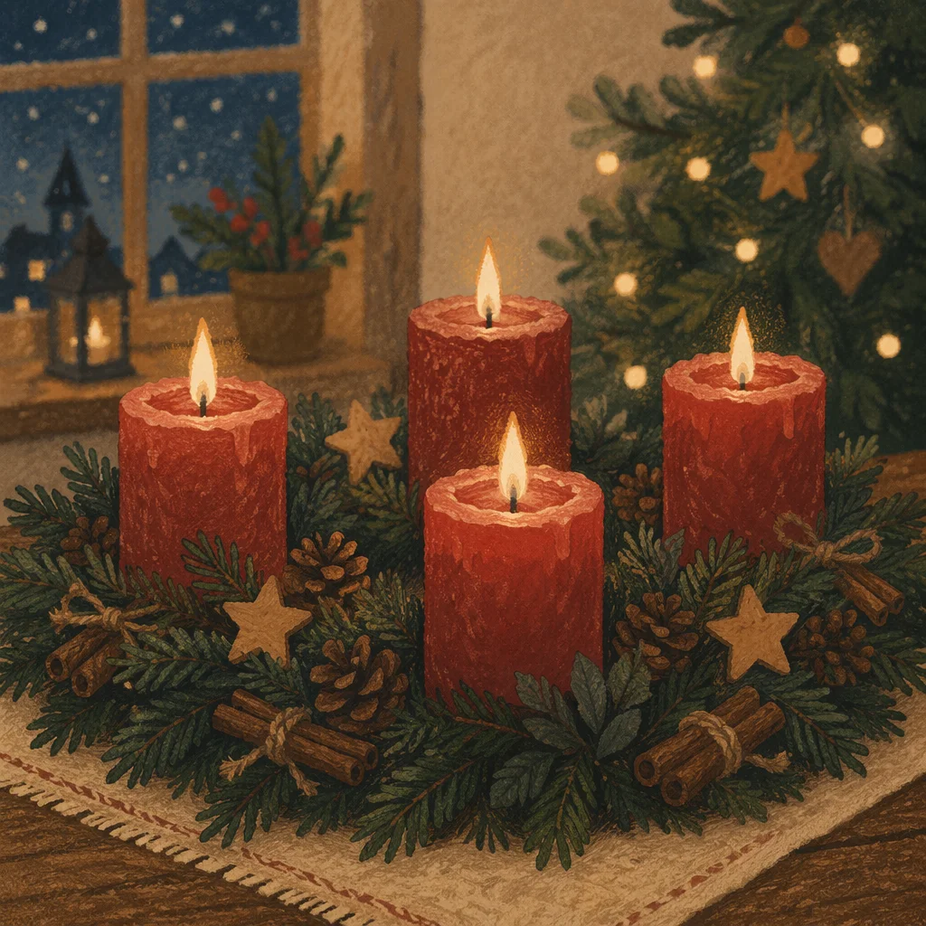 Warm Advent Wreath With Red Candles