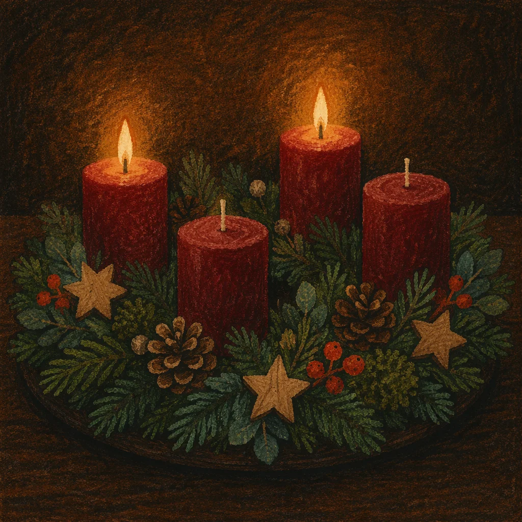 Warm Advent Wreath with Burgundy Candles