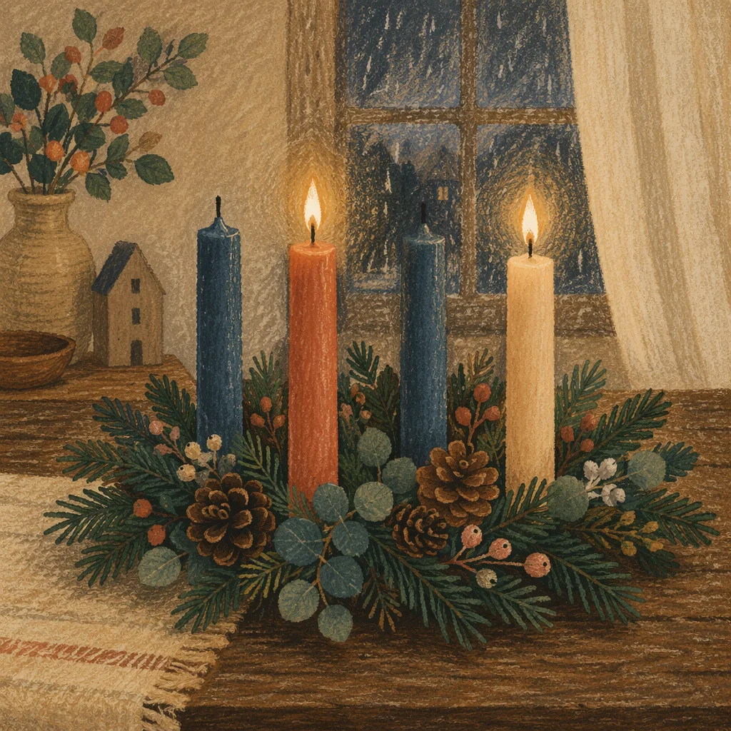 Warm Advent Candle Wreath at Evening
