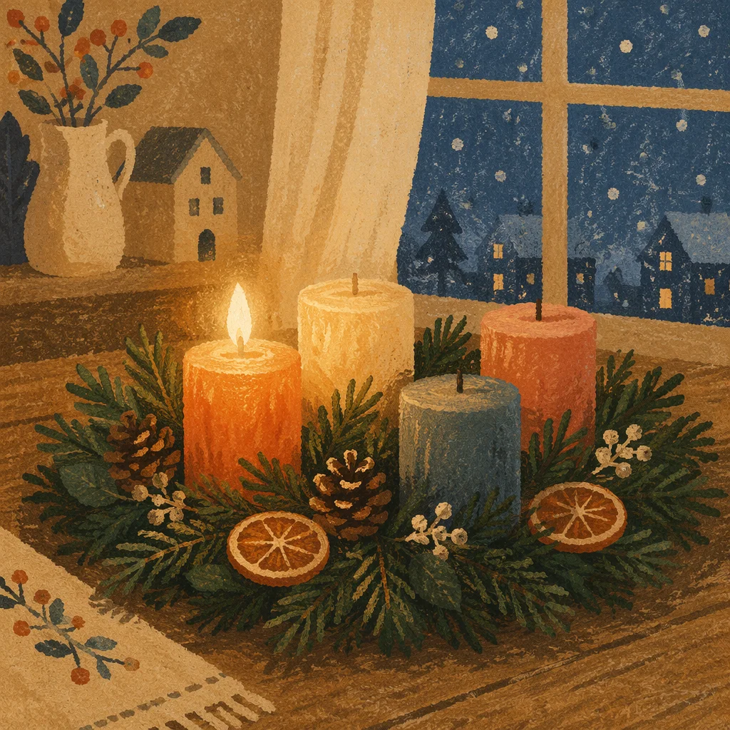 Warm Advent Candle Wreath at Dusk