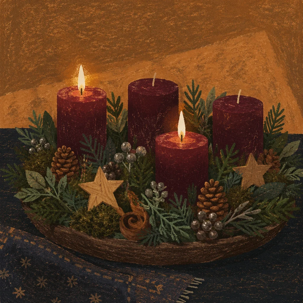 Warm Advent Candle Wreath Evening Glow