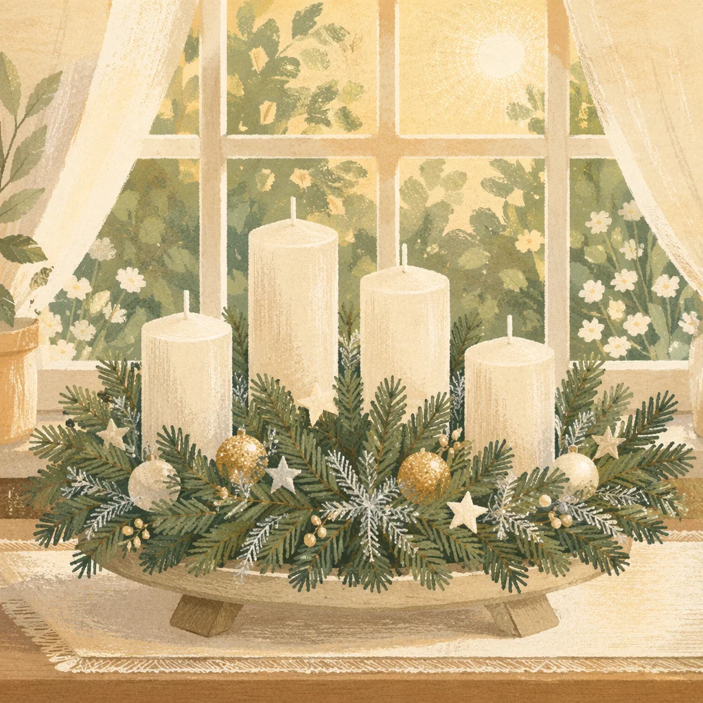 Elegant Advent Wreath with Warm Window Light