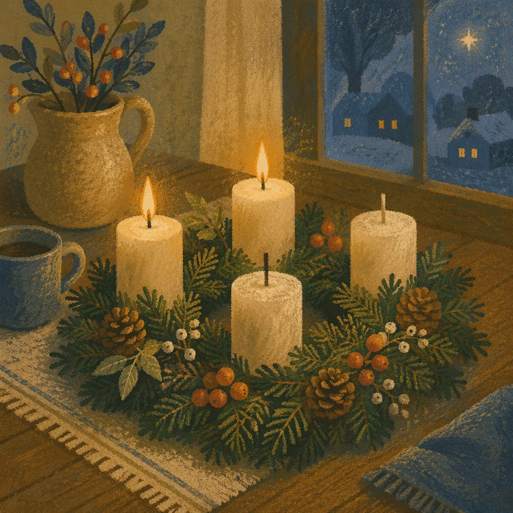 Warm Advent Wreath with Candlelight