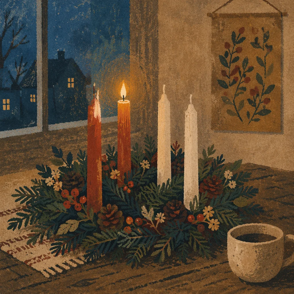 Warm Advent Wreath with Glowing Candles