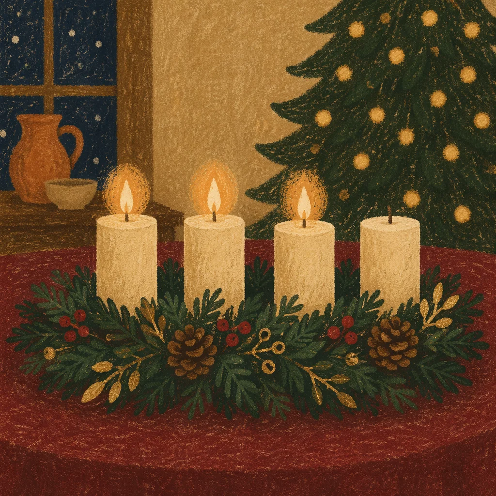 Warm Advent Candle Wreath with Evergreen