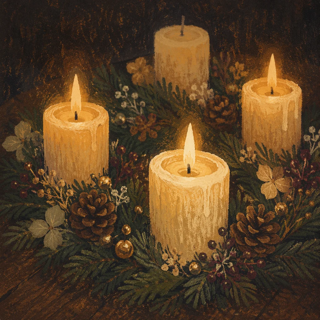 Warm Advent Wreath with Glowing Candles
