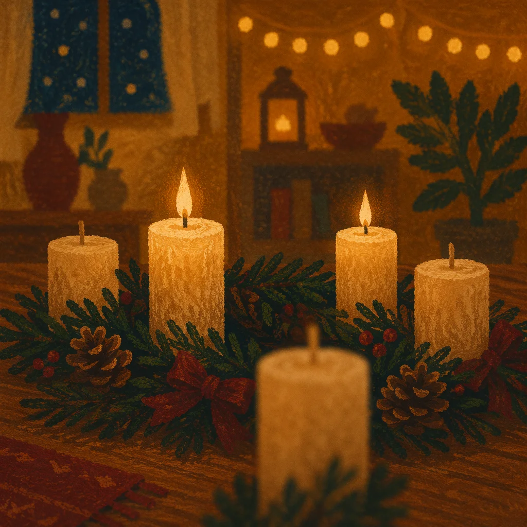 Warm Advent Wreath with Candlelight