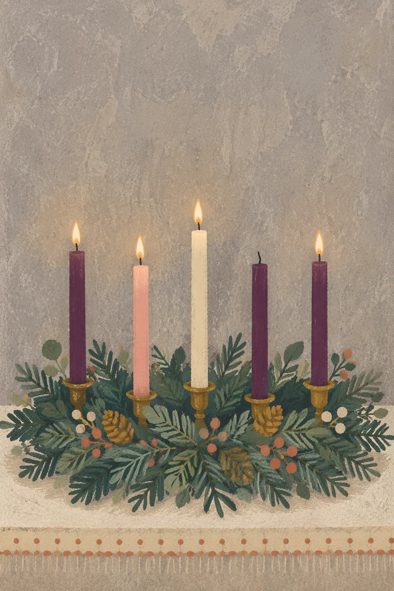 Warm Advent Wreath with Brass Candles