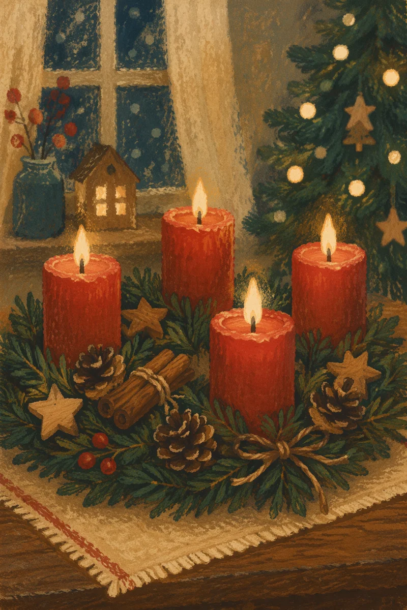 Warm Advent Wreath with Red Candles