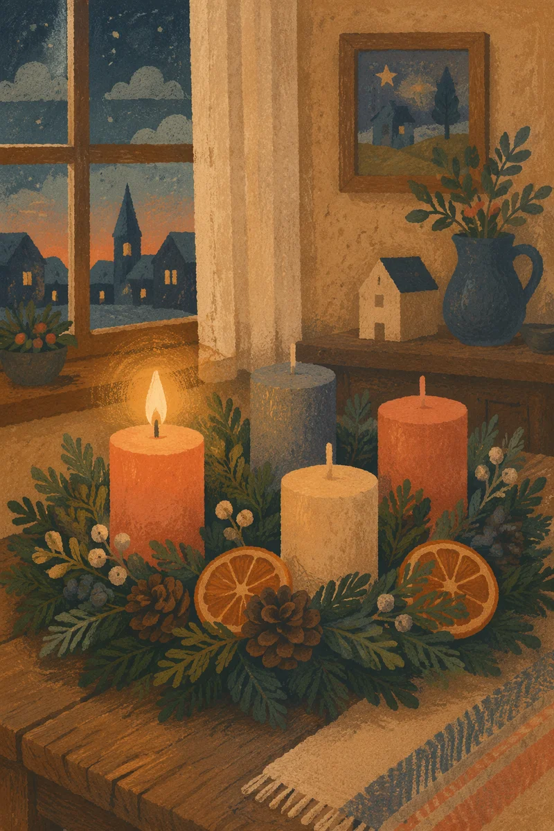 Warm Advent Wreath with Candlelight