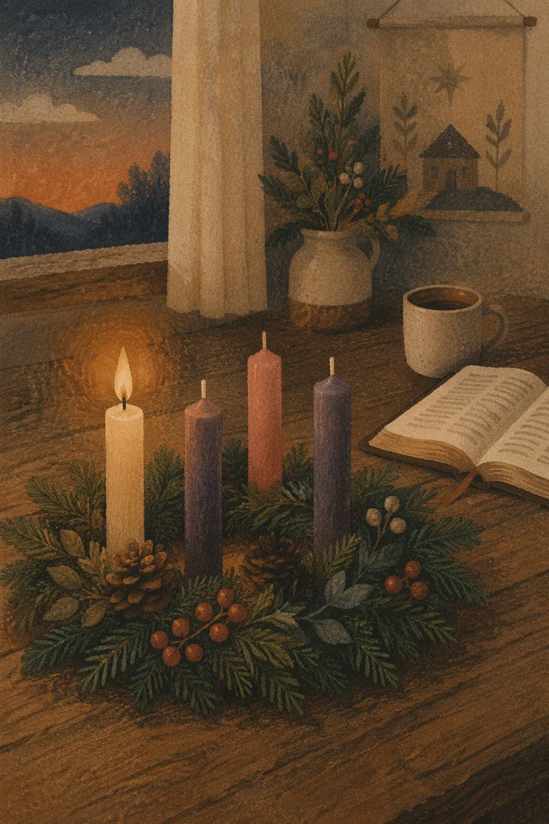 Warm Advent Wreath with Candlelight