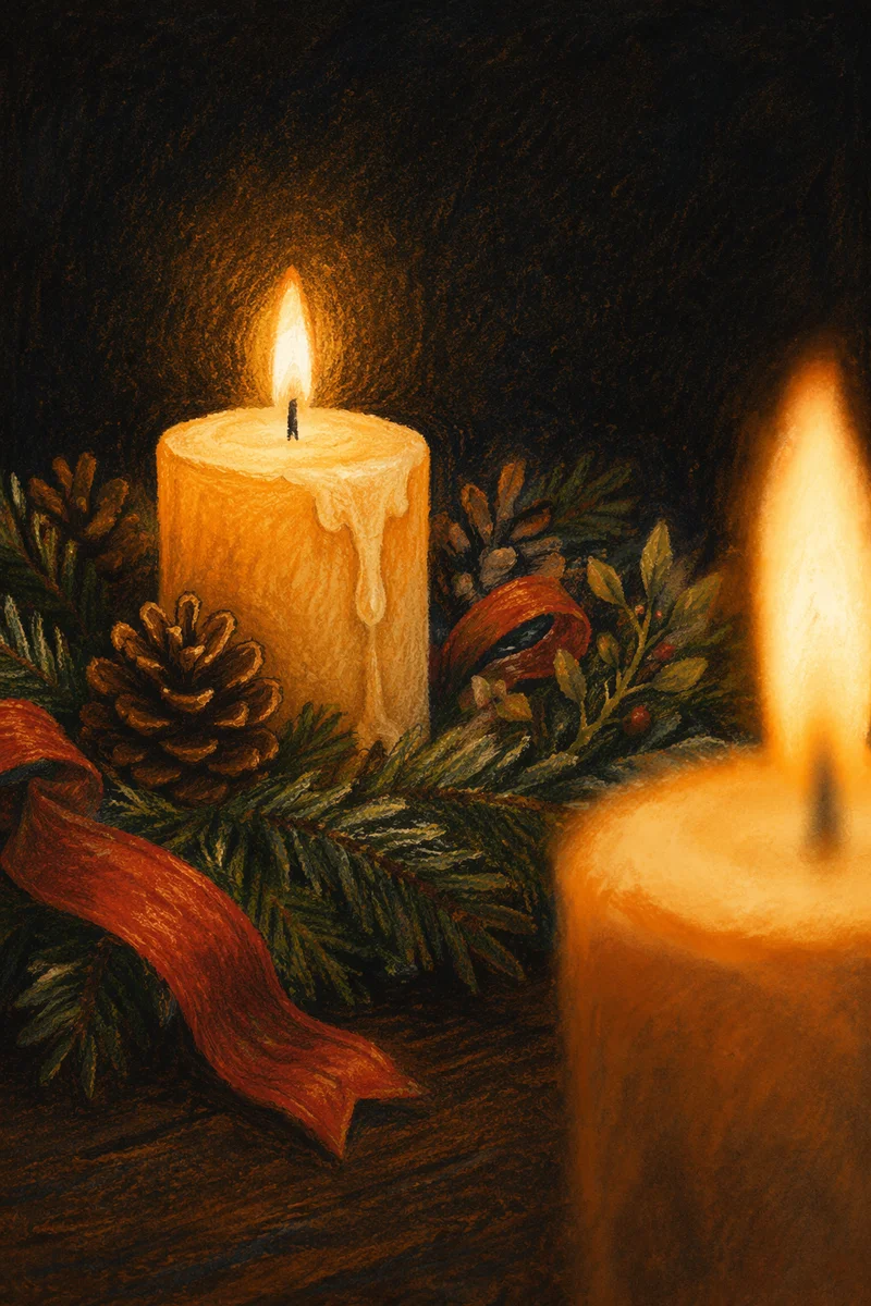 Warm Advent Wreath with Candlelight