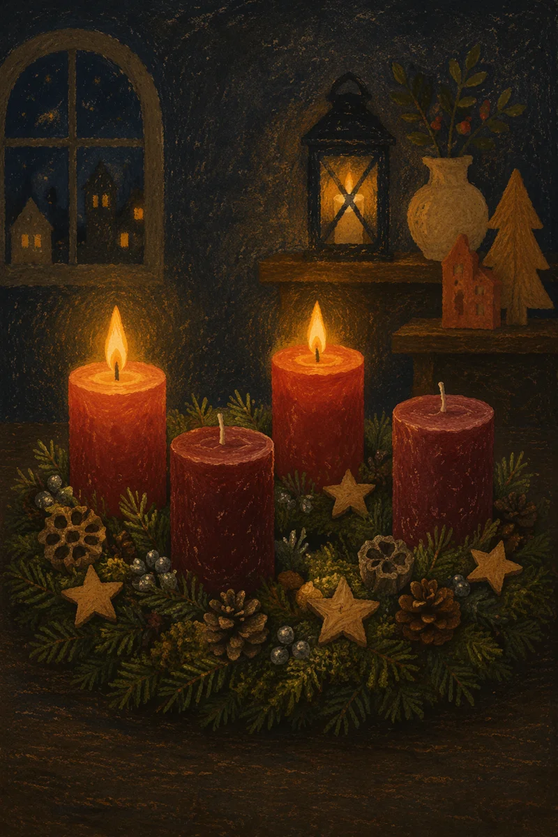 Warm Advent Candle Wreath Centerpiece