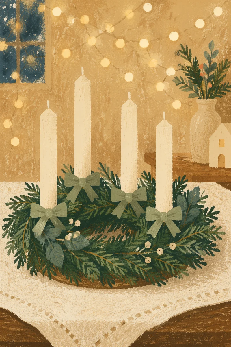 Warm Advent Wreath with Ivory Candles