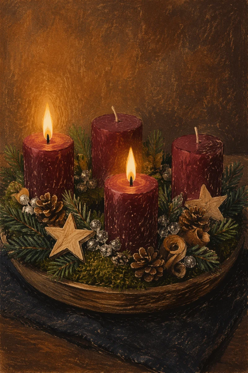 Warm Advent Candle Wreath Close-Up