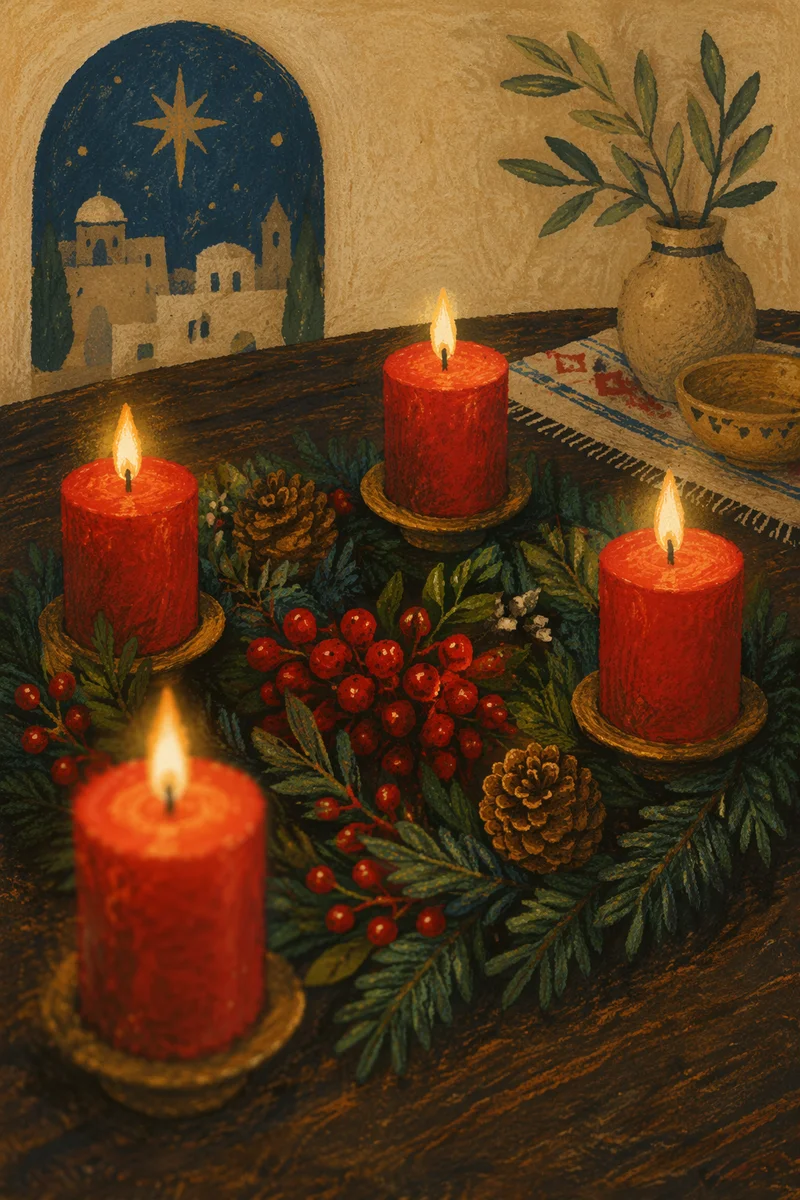 Warm Advent Wreath with Red Candles