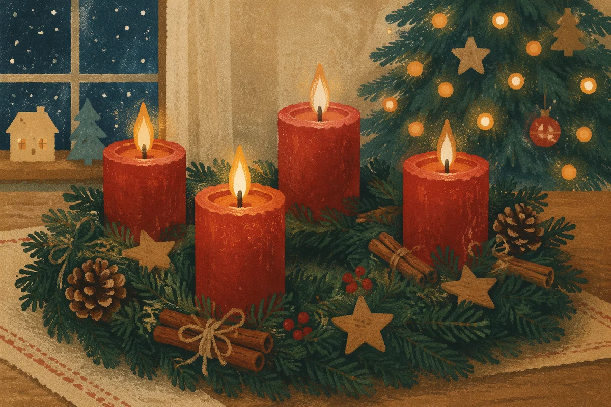 Warm Advent Wreath with Red Candles