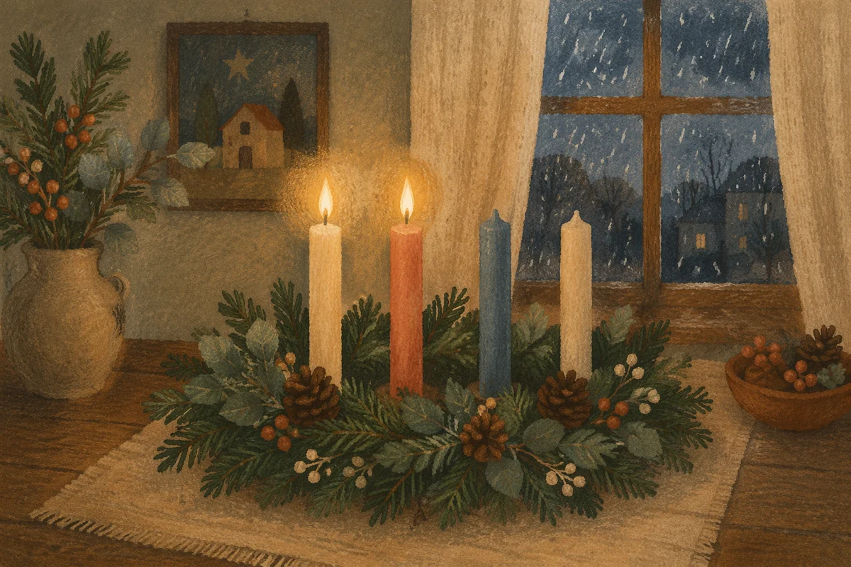 Warm Advent Candle Wreath at Evening