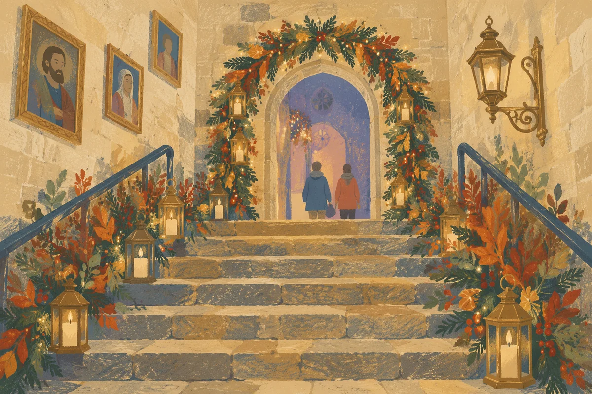 Warm Advent Wreath Arch Church Entrance