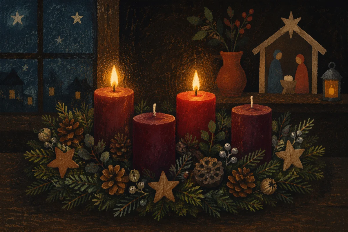Warm Advent Candle Wreath Centerpiece