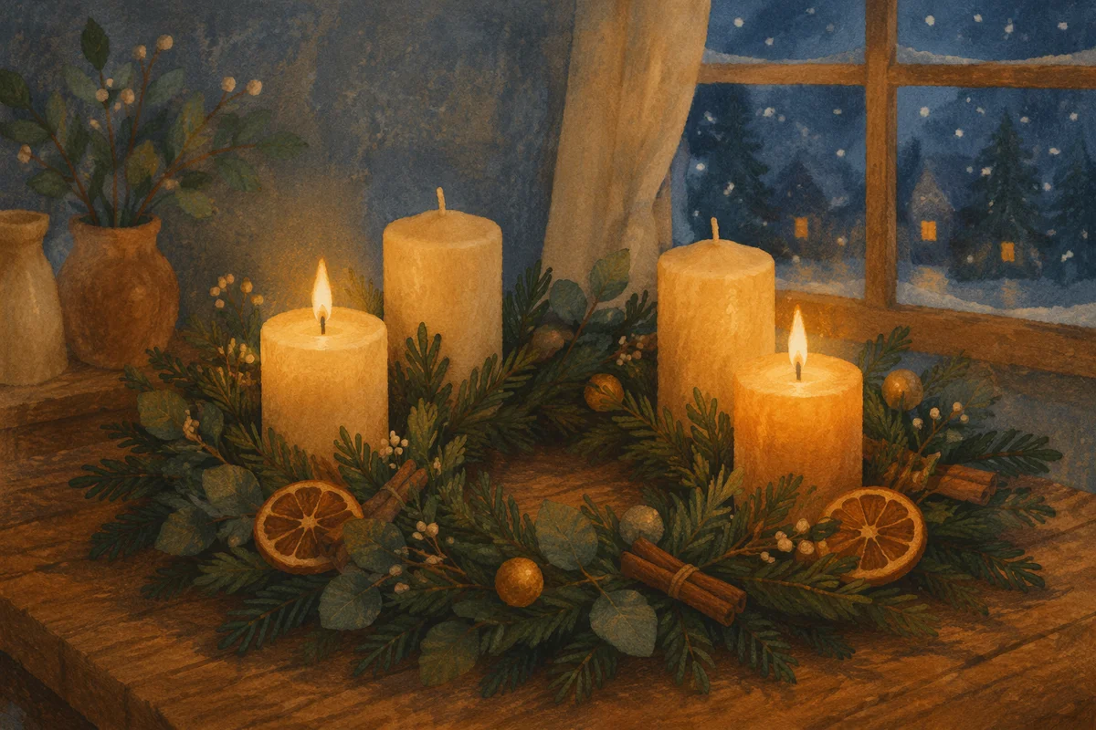 Advent Wreath Candles in Warm Evening Light