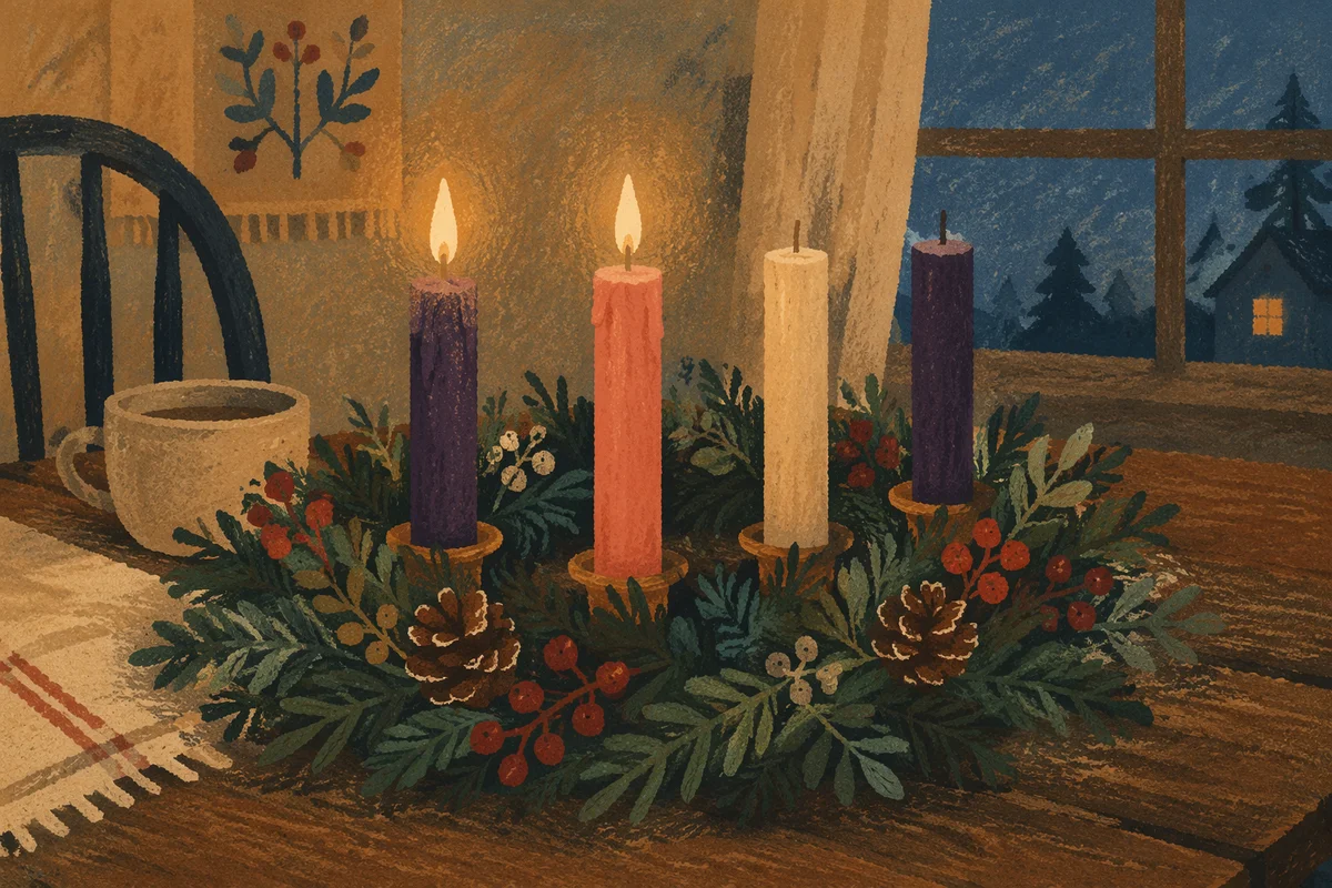 Warm Advent Wreath Candles at Dusk