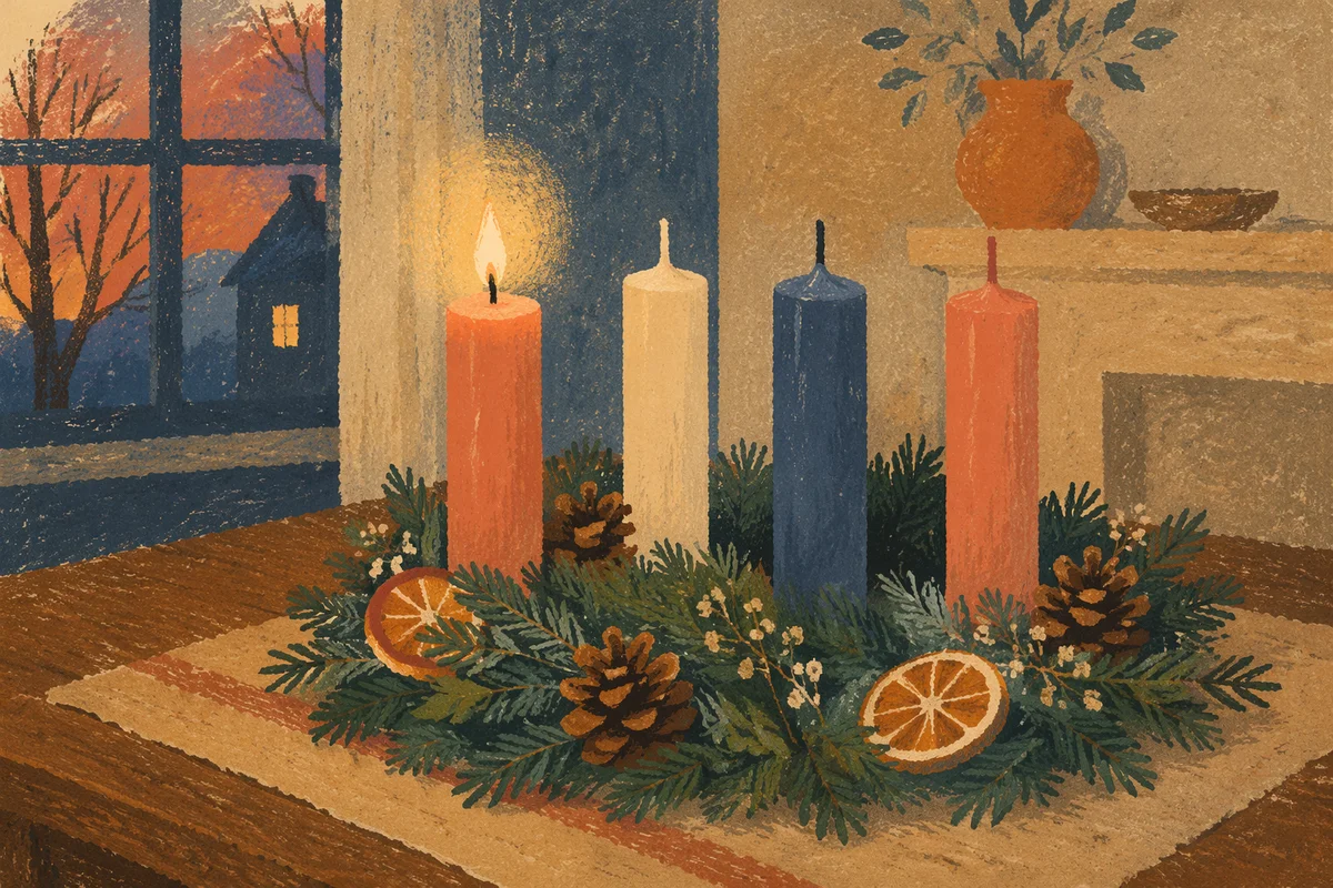 Warm Advent Candle Wreath at Dusk