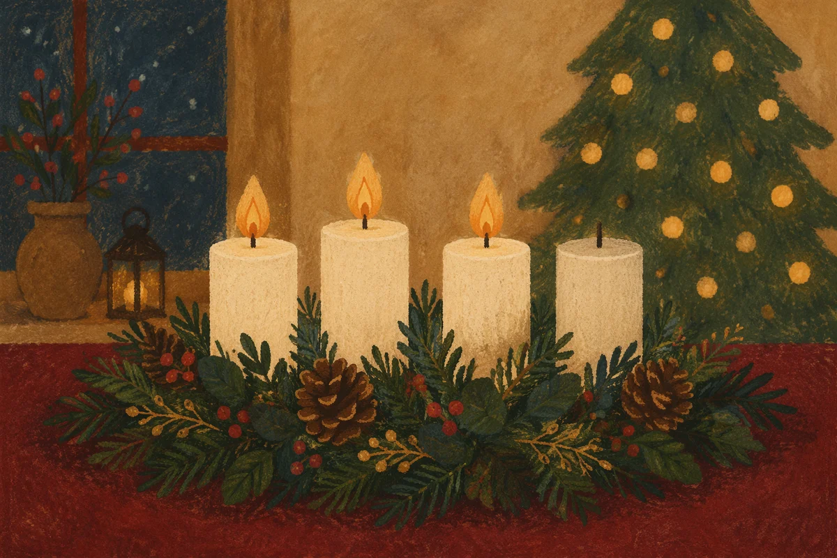 Warm Advent Candle Wreath with Evergreen