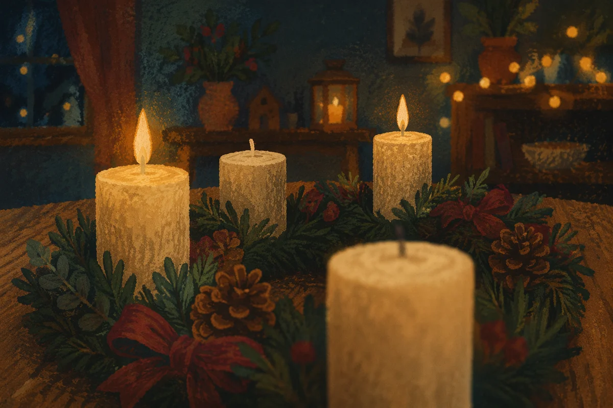 Warm Advent Wreath with Candlelight
