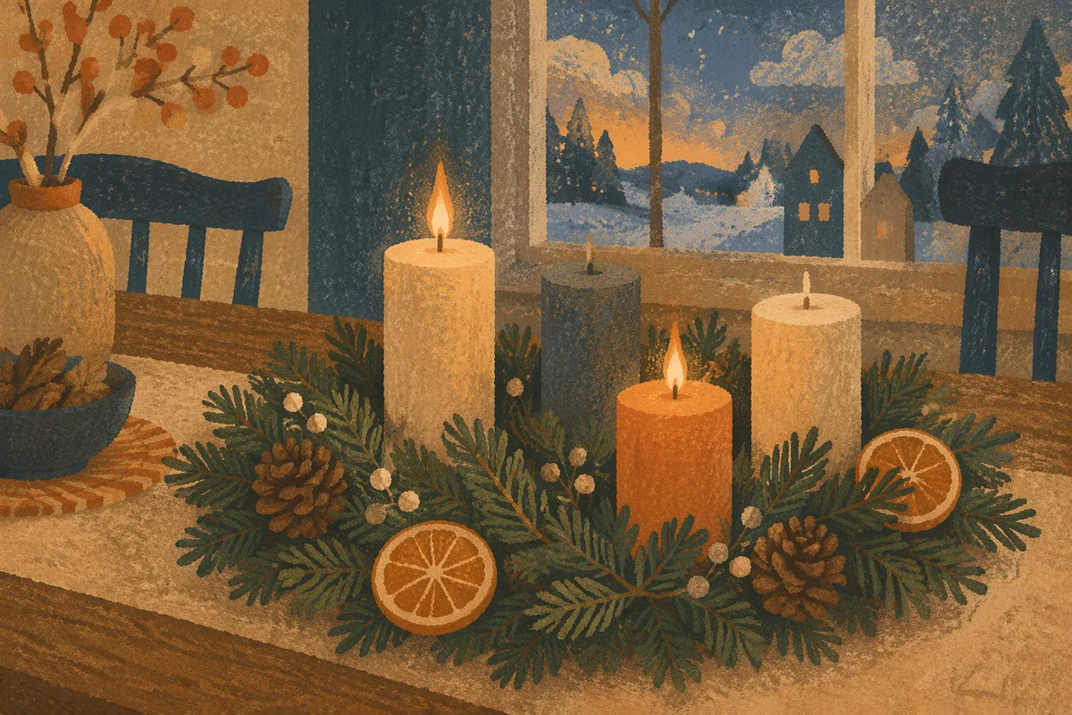 Warm Advent Wreath by Frosted Window