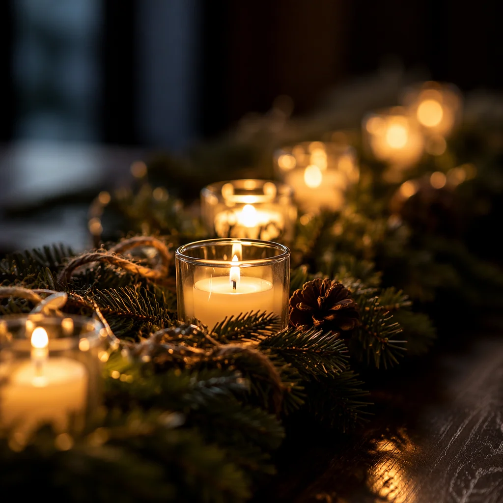 Warm Advent Wreath with Candlelight Glow