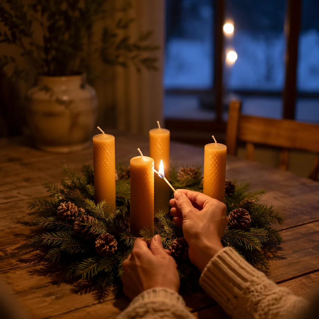 Warm Advent Wreath Candlelight at Dusk