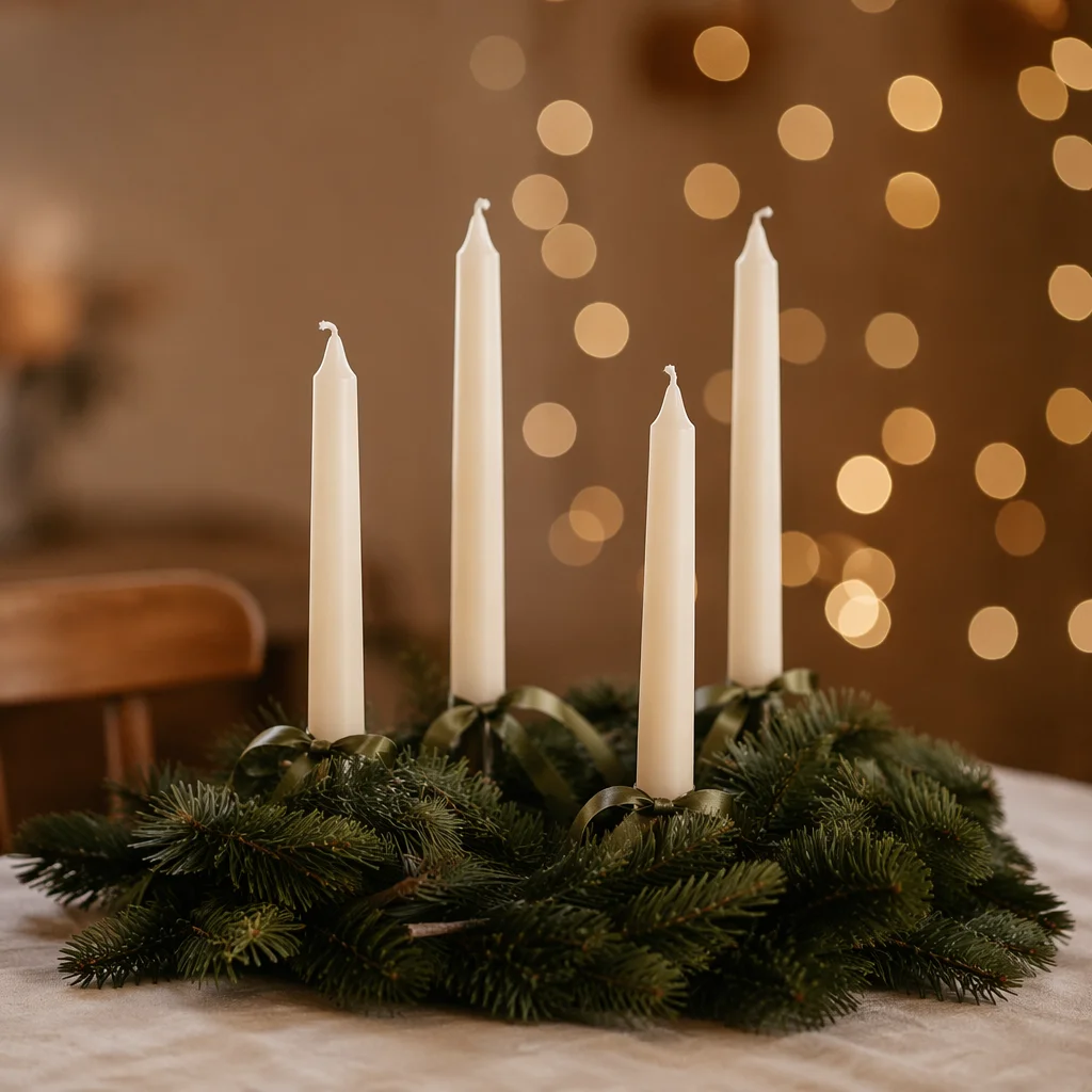 Warm Advent Wreath with Ivory Candles