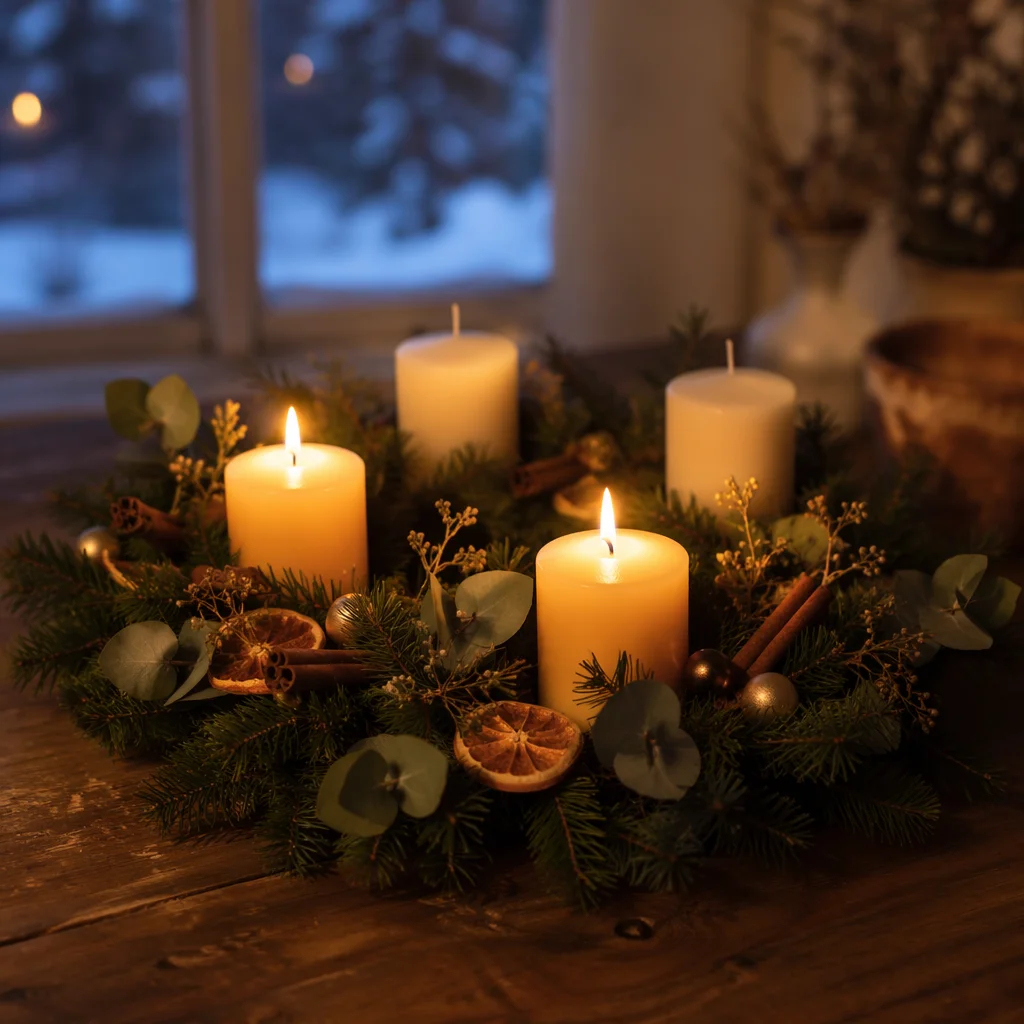 Advent Candles Wreath in Warm Dusk Light