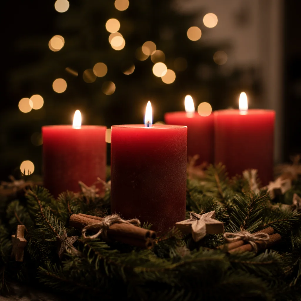 Warm Advent Wreath Candles at Christmas