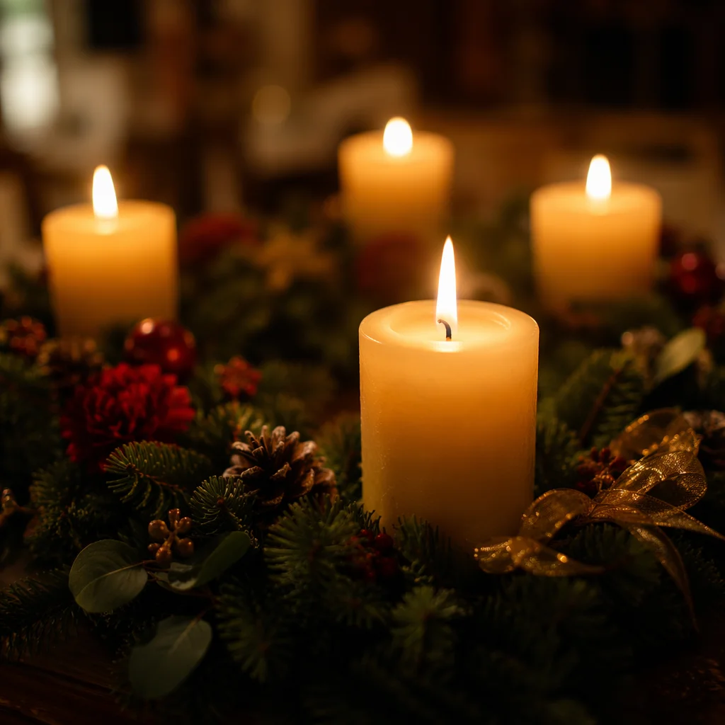 Warm Advent Wreath with Glowing Candles