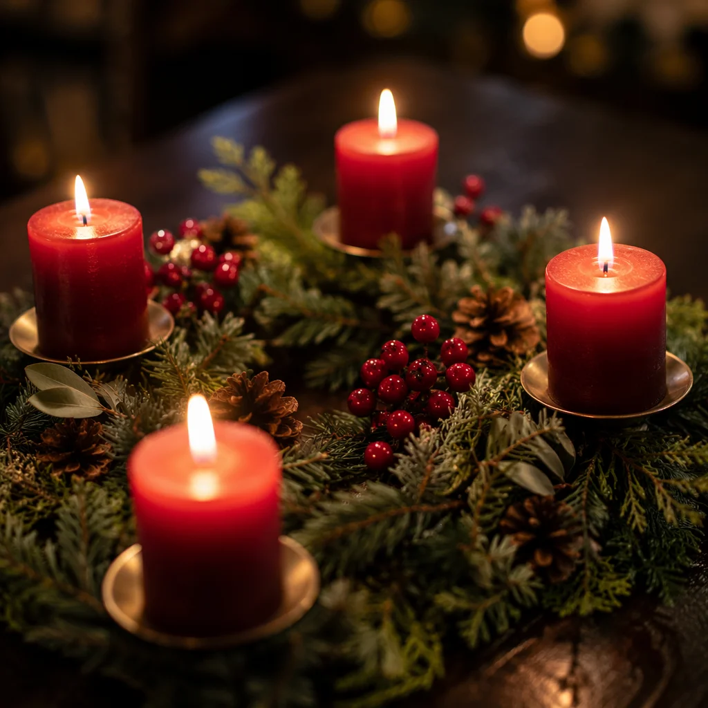 Warm Advent Wreath with Red Candles