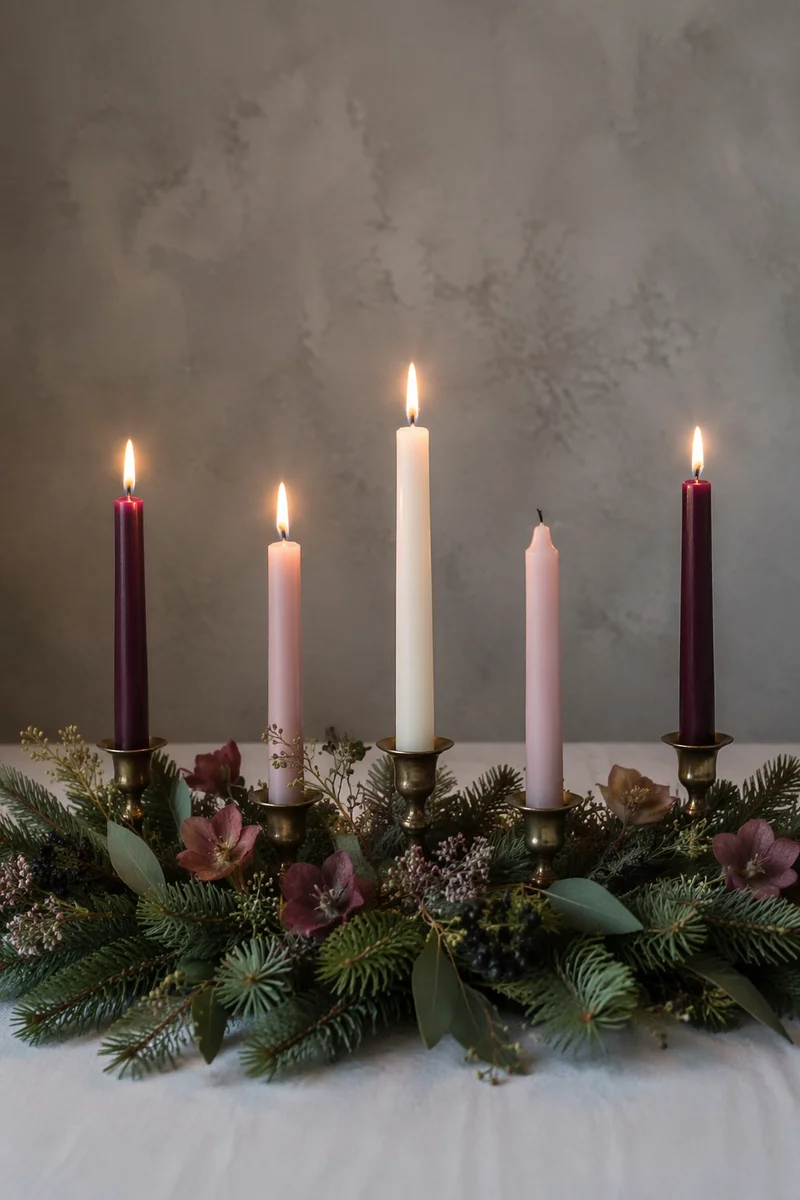 Warm Advent Candle Wreath Still Life