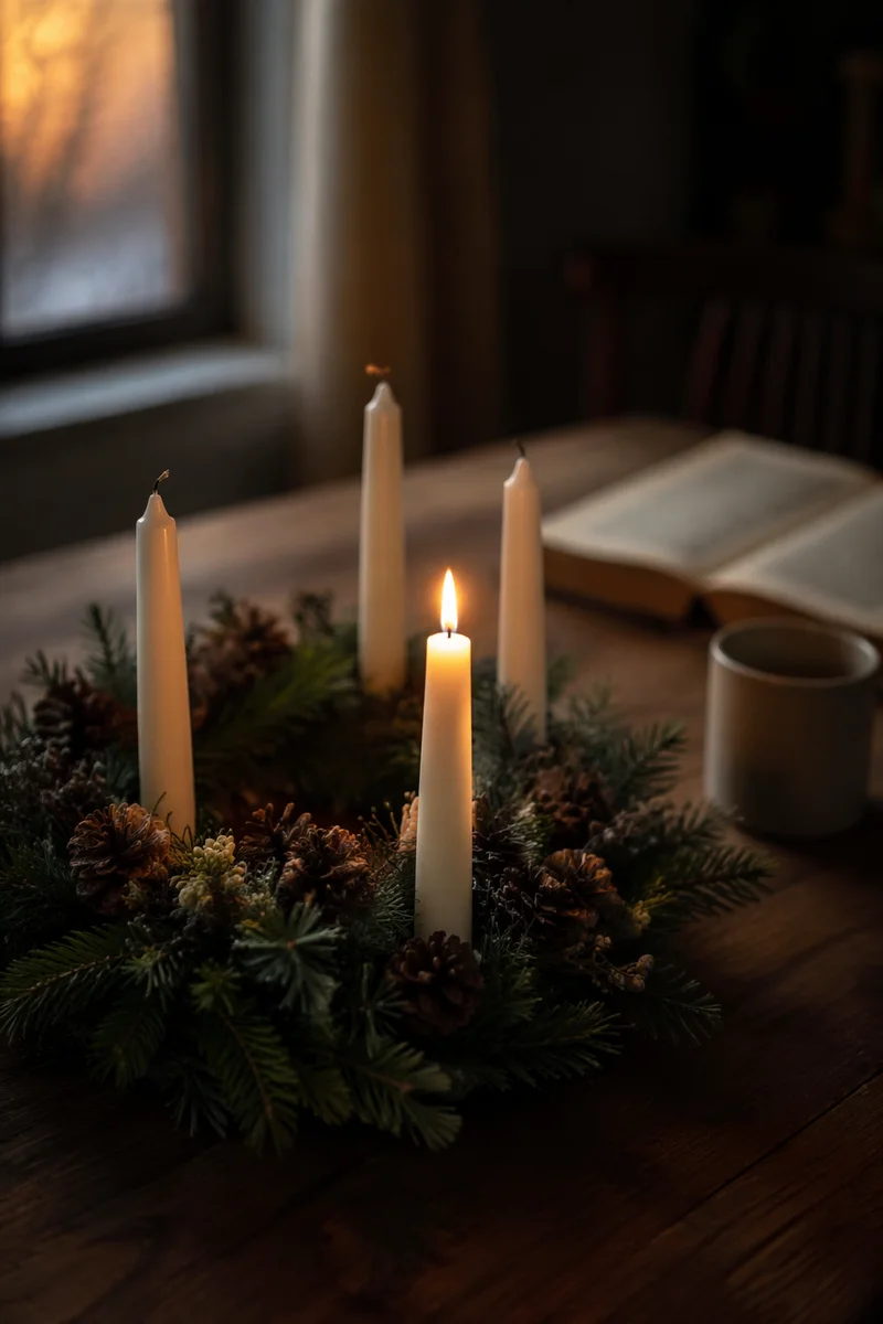 Warm Advent Wreath Candlelight at Dusk