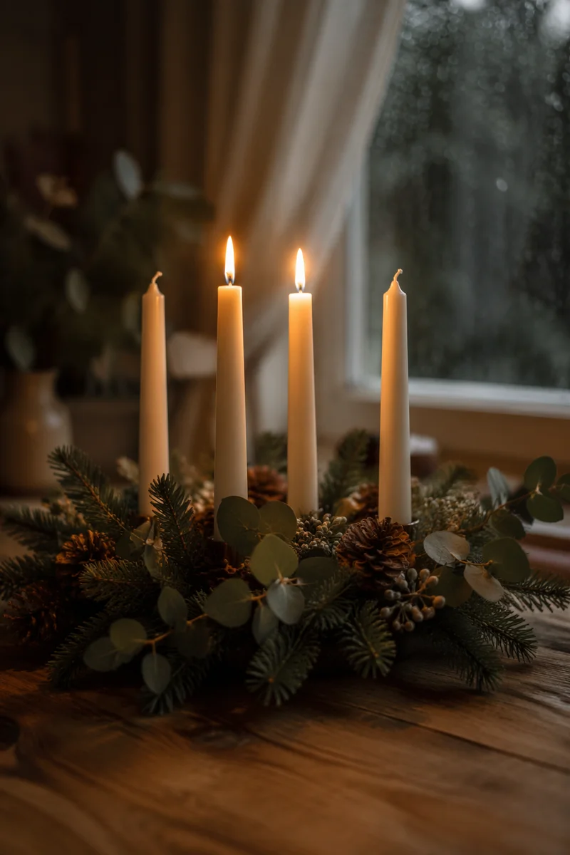 Warm Advent Candle Wreath at Evening