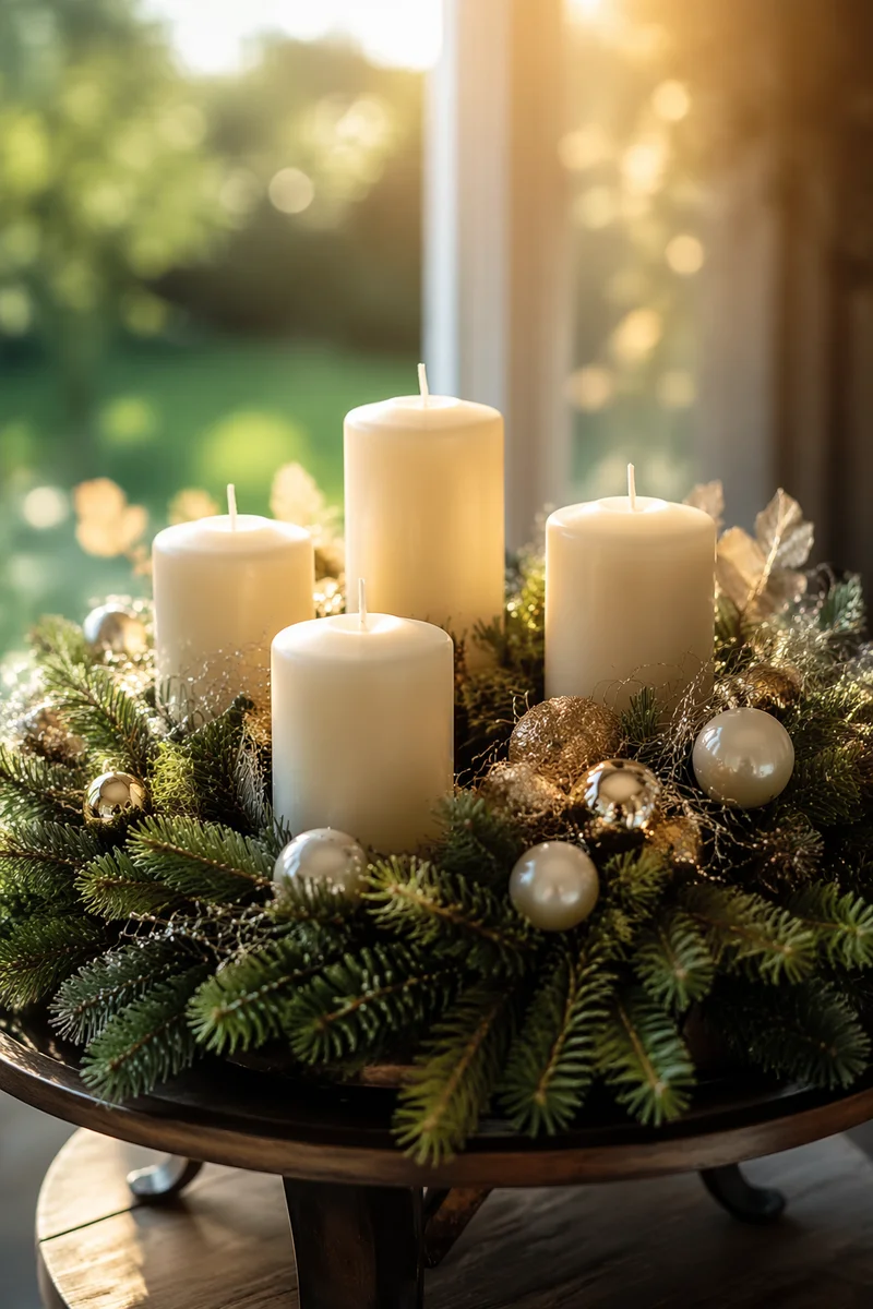 Elegant Advent Wreath with Ivory Candles