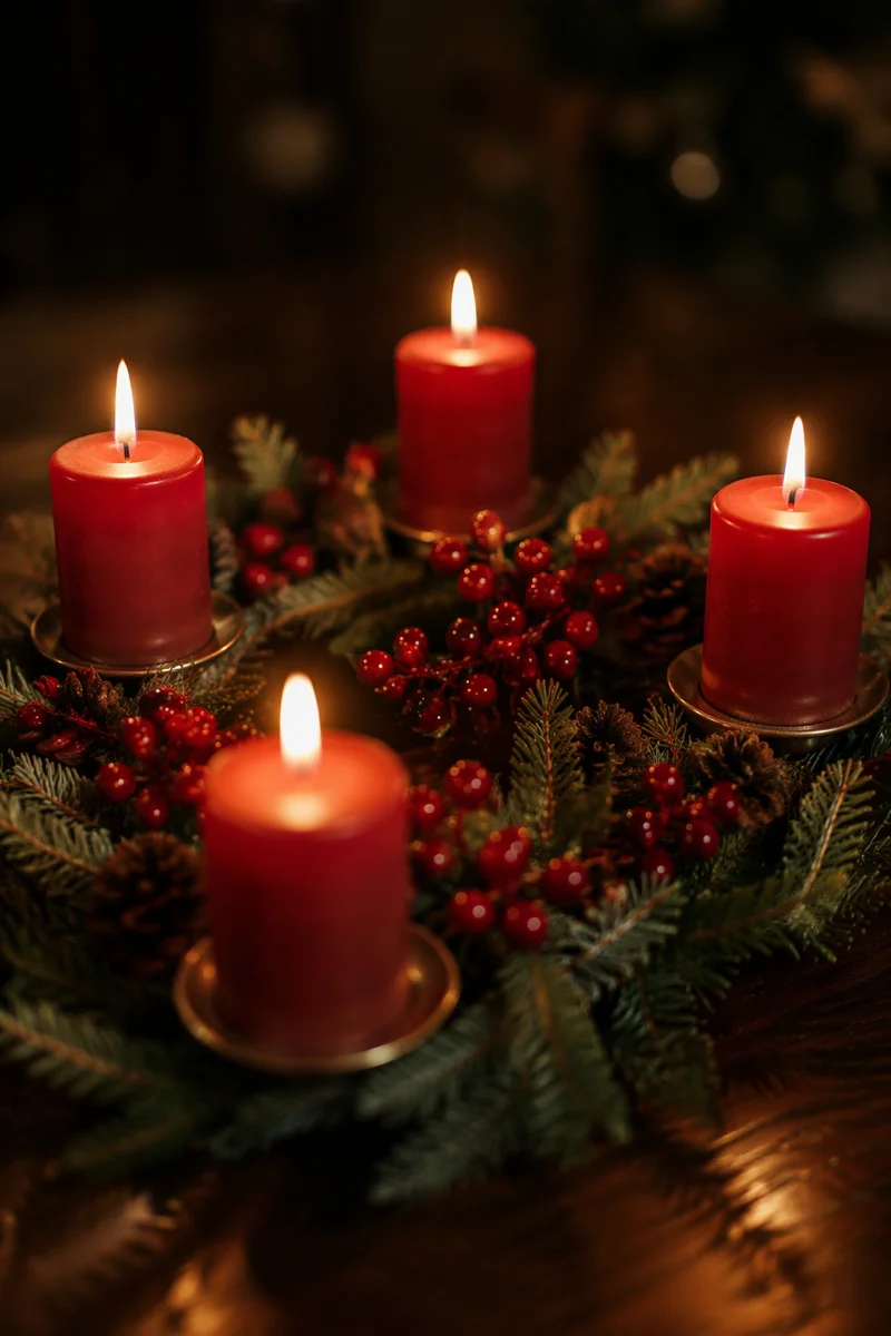 Warm Advent Wreath with Red Candles