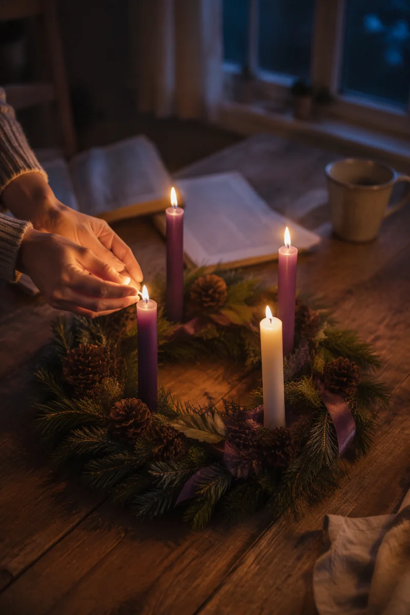 Warm Advent Wreath Candlelight at Dusk